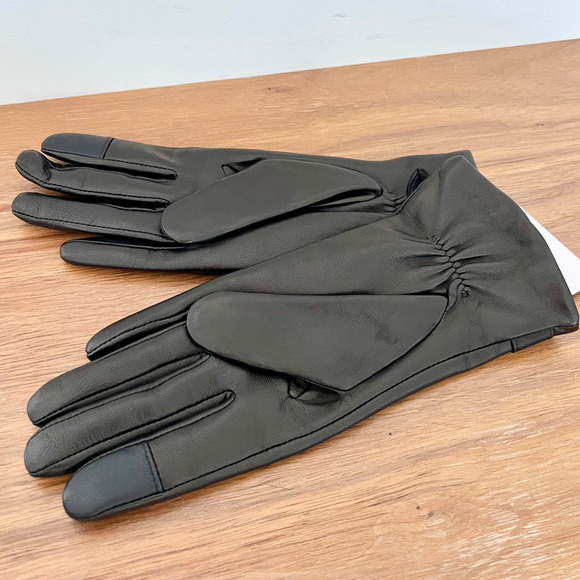 NWT Kate Spade Leather Flower Buckle Logo Gloves Black Women's Size M - Picture 4 of 7